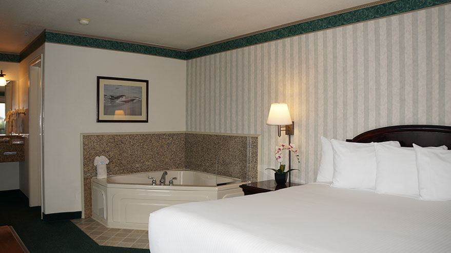 European King Size Bed European King Size Bed guest room photo showing King bed, jacuzzi tub and entrance to bathroom.