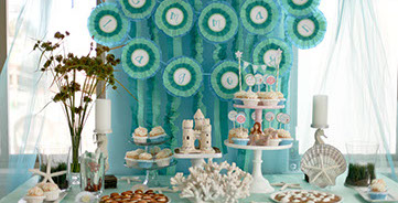 photo of a room decorated for a party.